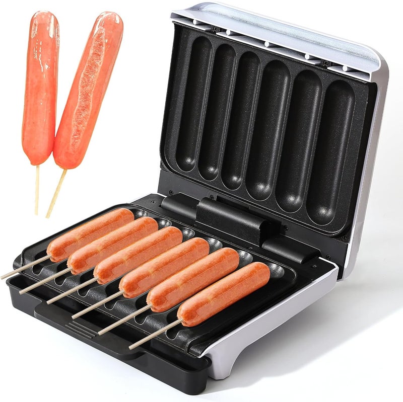 UVFAST Hot Dog Cooker, Hot Dog Machine with Non-stick Coating Plate, Hot Dog Maker Toaster Grills 5.5-Inch Sausage, Hot Dog Grill with Oil Drip Tray, Grill Up to 6 Hot Dogs, White - Image 1